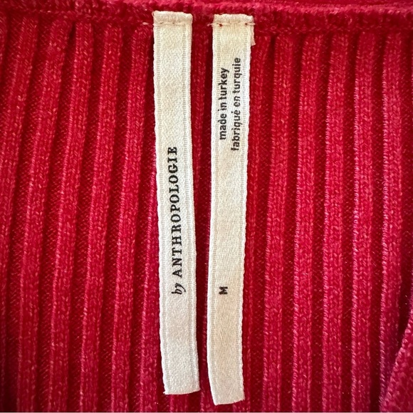 By Anthropologie V-Neck Strappy Ribbed Buttons Up Red Crop Cardigan Sweater Sz M - Picture 10 of 13